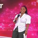 Sheinelle’s white ruched shirt and green cargo pants on Today