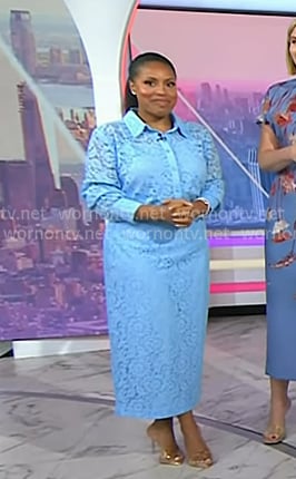 Sheinelle’s blue lace blouse and pencil skirt on Today