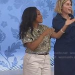 Sheinelle’s khaki print shirt and white jeans on Today