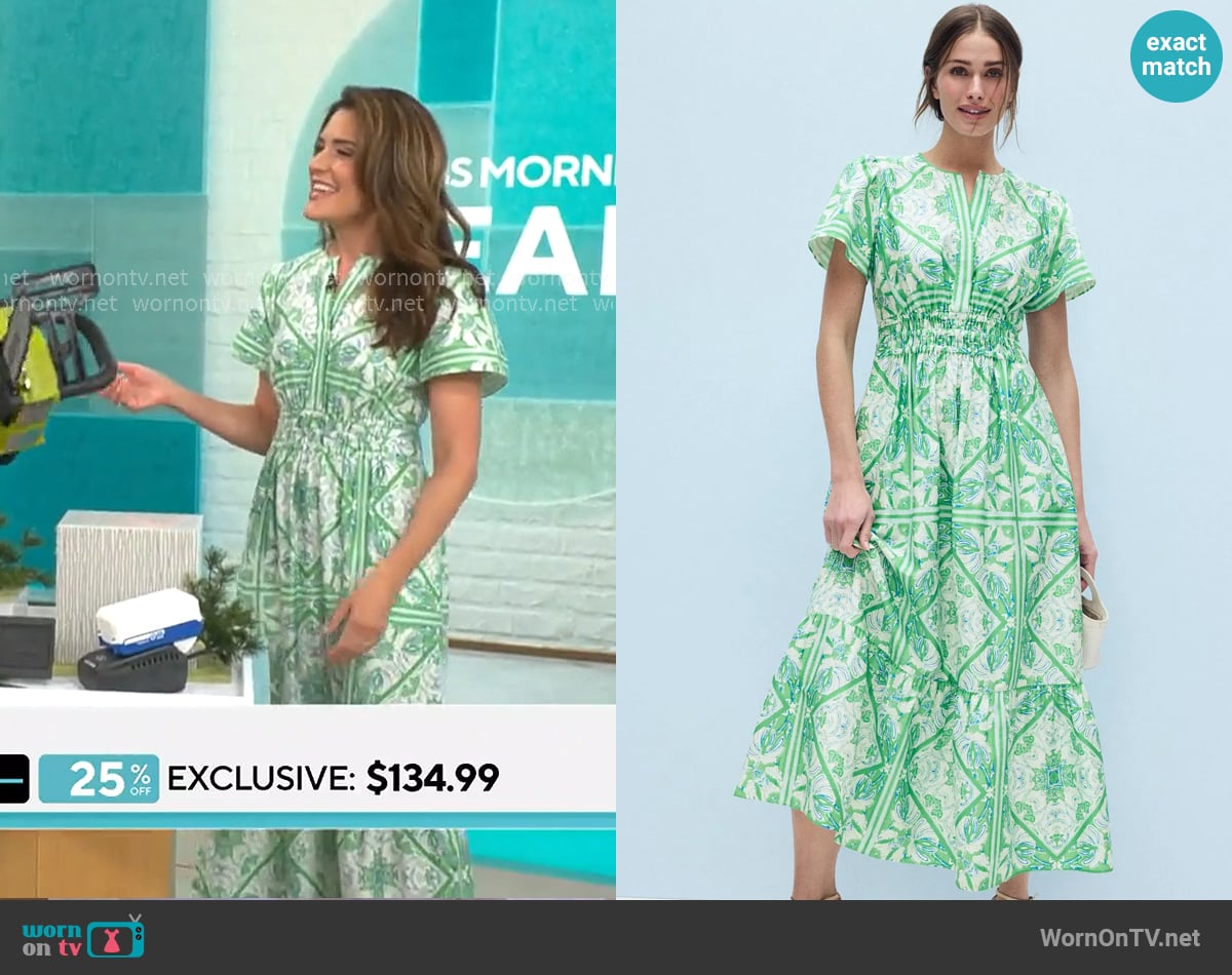 Sheridan French Eloise Dress in Meadow Zellige Tile worn by Adriane Kiss on CBS Mornings