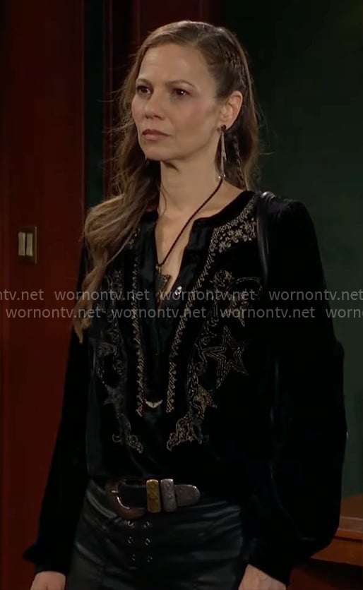 Sienna’s embroidered velvet top on The Young and the Restless