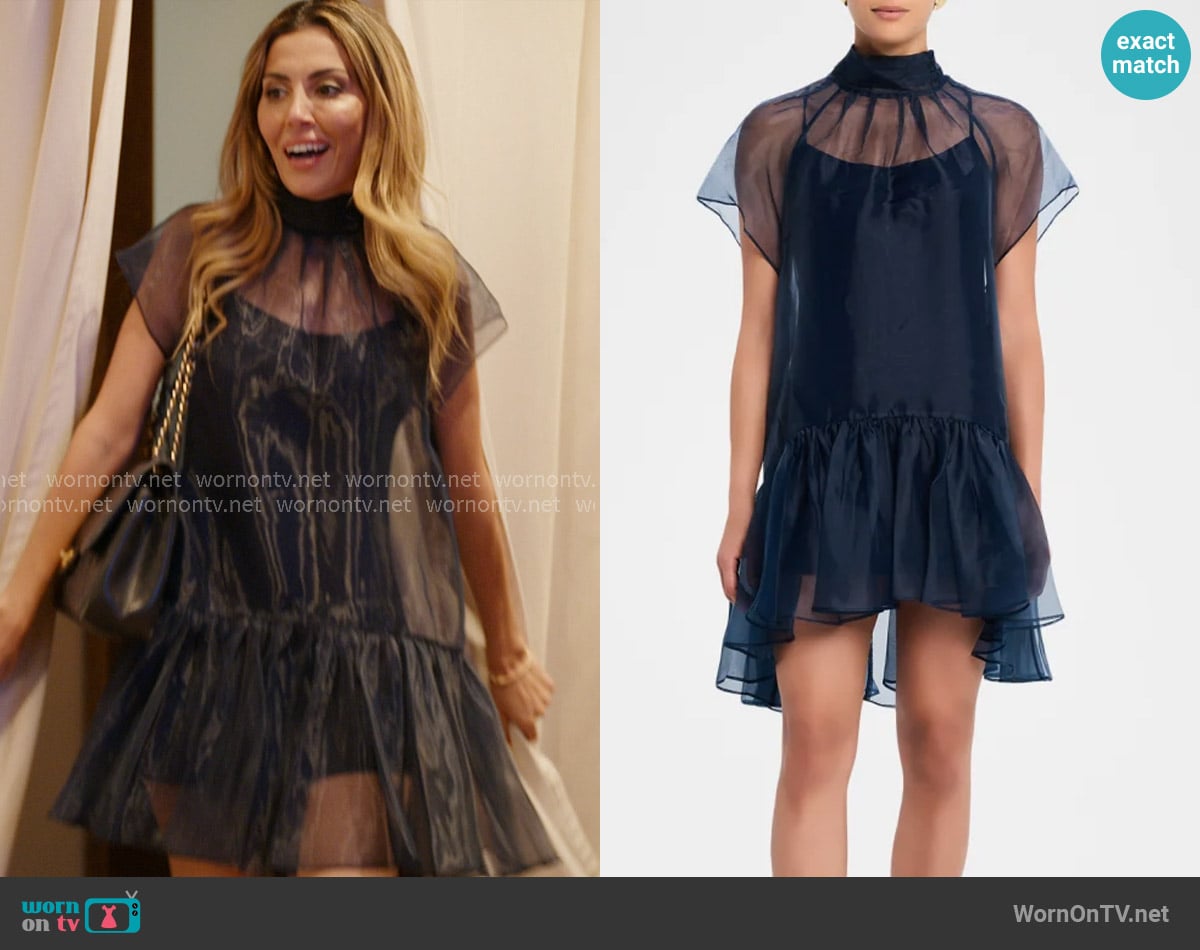 Simkhai Beaux Tiered Organza Mini Dress in Midnight worn by Georgina Ferzli on In The City