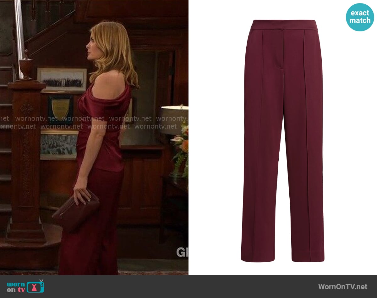 Simkhai Kyra Wide-Leg Pants in Cranberry worn by Phyllis Summers (Michelle Stafford) on The Young and the Restless