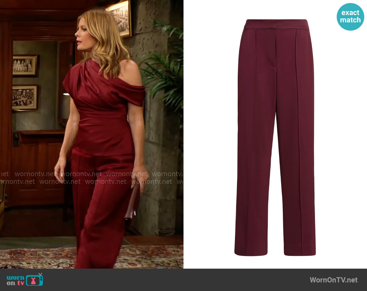 Simkhai Kyra Wide-Leg Pants in Cranberry worn by Phyllis Summers (Michelle Stafford) on The Young and the Restless