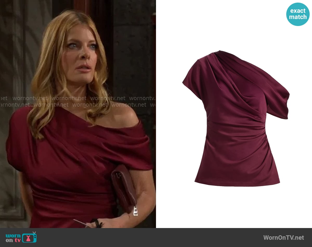 Simkhai Phoebe Draped Top in Cranberry worn by Phyllis Summers (Michelle Stafford) on The Young and the Restless