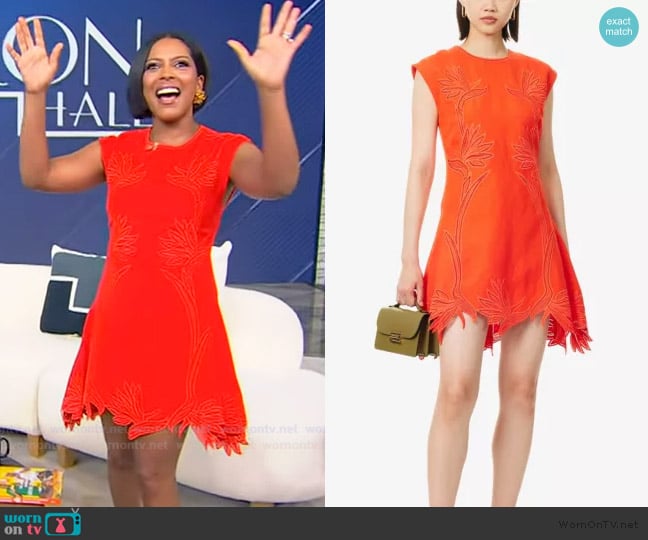 Simkhai Raquel Embroidered Linen-Blend Mini Dress worn by Tamron Hall on Tamron Hall Show