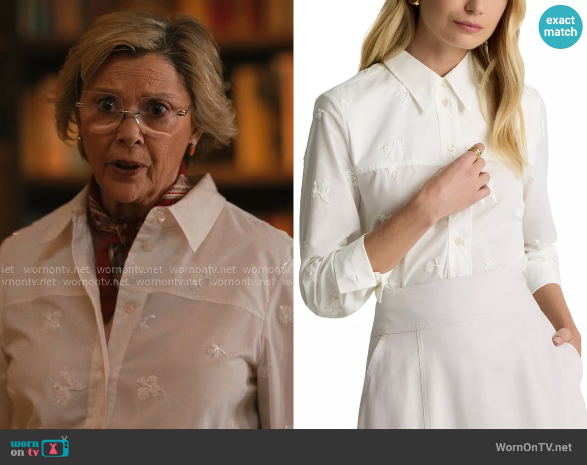 Beulah’s white embellished button down shirt on Dutton Ranch
