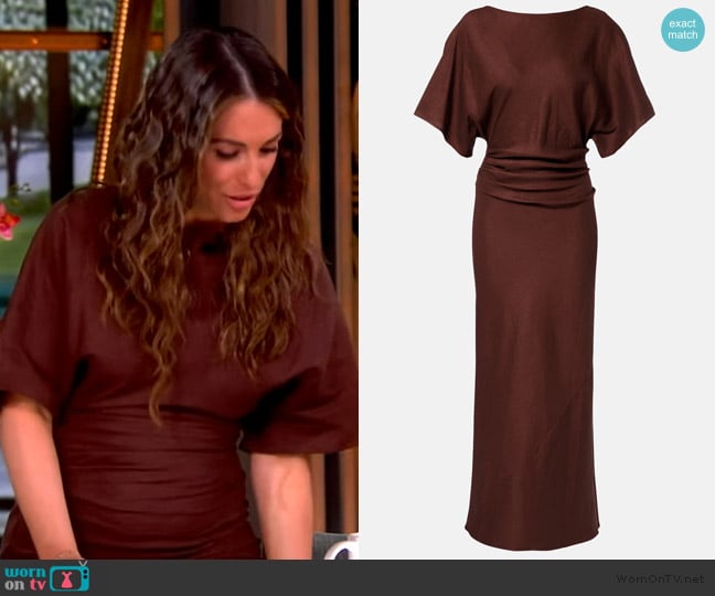 Staud Amelie Ruched Waist Linen Blend Dress worn by Alyssa Farah Griffin on The View