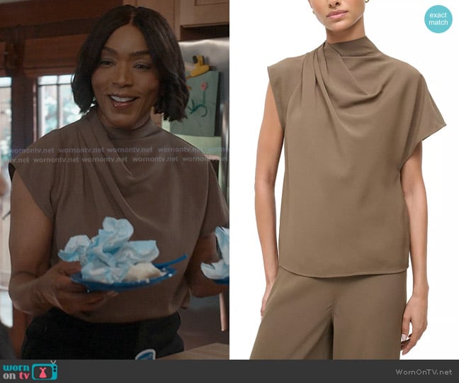 Staud Davina Asymmetric Top in Truffle worn by Athena Grant (Angela Bassett) on 9-1-1