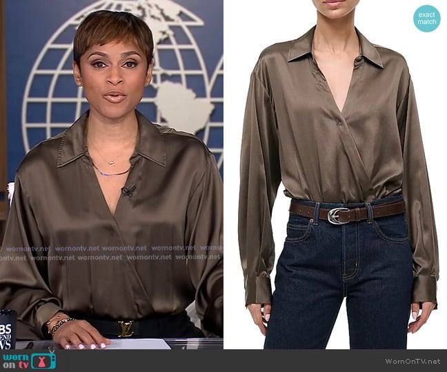Jericka’s brown wrap shirt on CBS Evening News