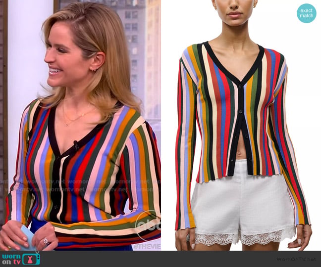 Staud Ezra Striped Cardigan worn by Sara Haines on The View