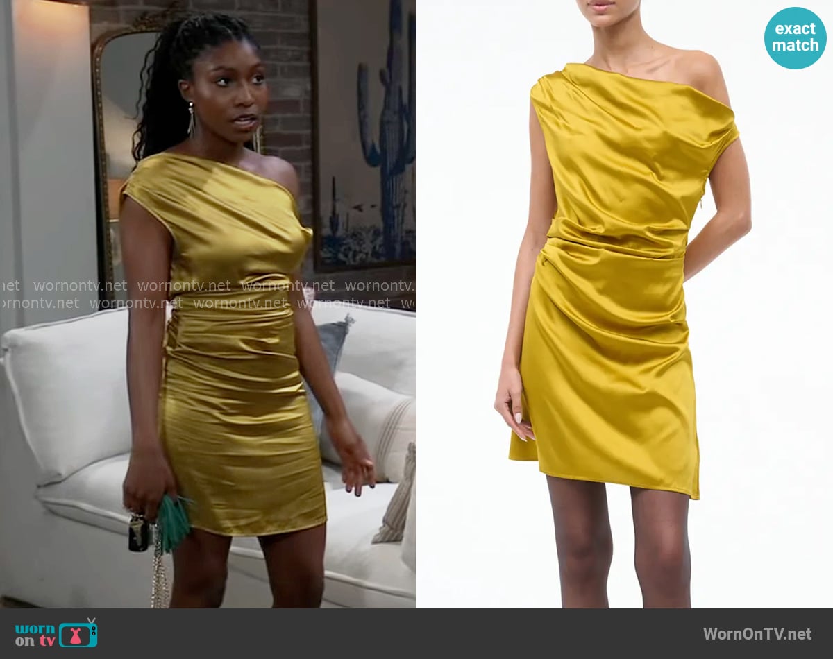 Staud Phare Mini Dress in Tumeric worn by Trina Robinson (Tabyana Ali) on General Hospital