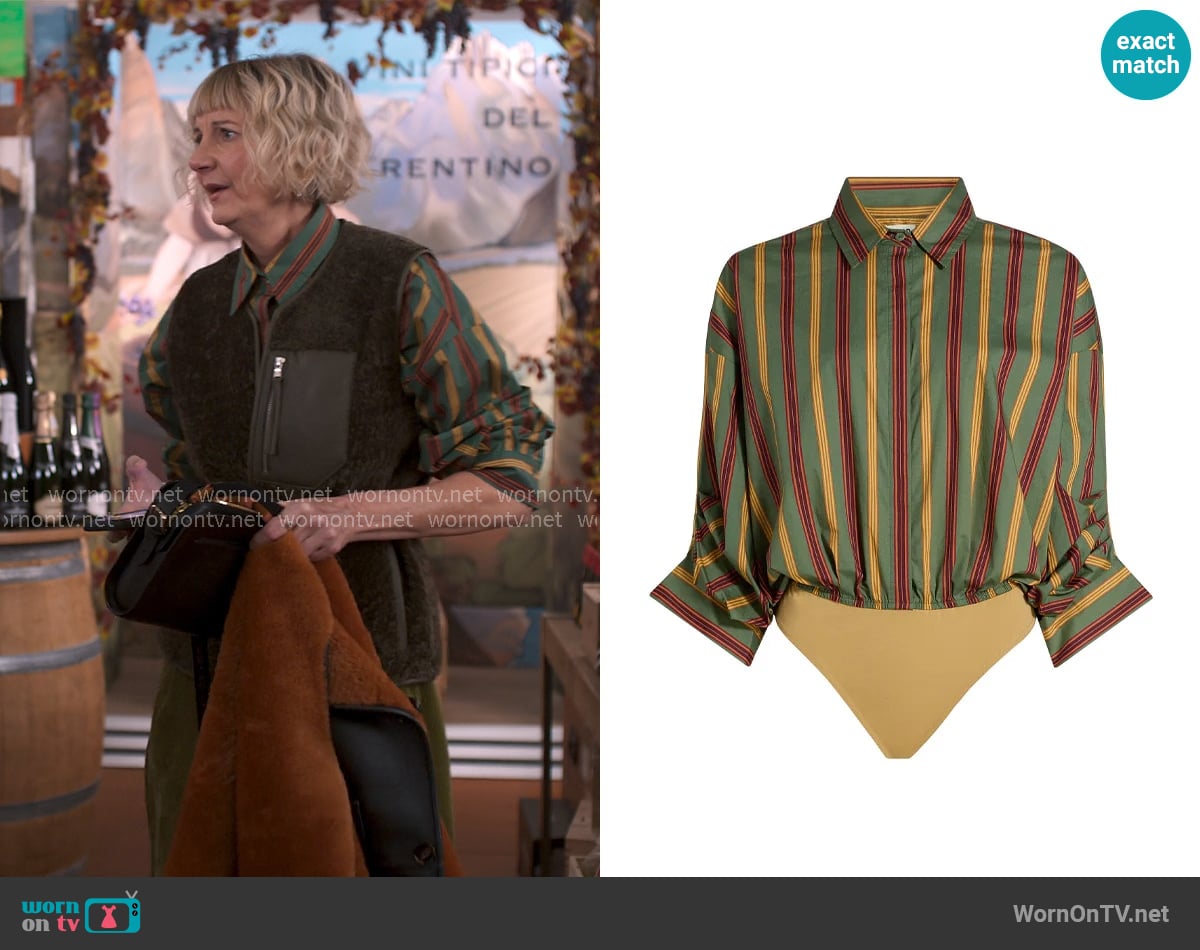Staud Traverse Bodysuit in Trailblazer Stripe worn by Anne (Kerri Kenney) on The Four Seasons