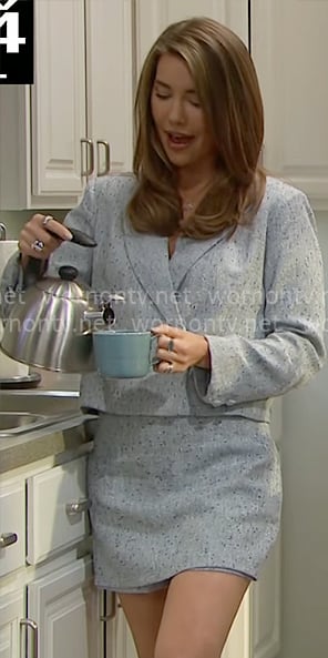 Steffy’s light blue tweed blazer and skirt set on The Bold and the Beautiful