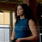 Stella's teal draped long dress on Chicago Fire