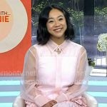 Stephanie Hsu’s pink sheer shirt and ruffle skirt on Today