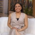 Stephanie’s beige pinstripe dress on Good Morning America
