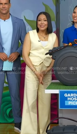 Stephanie’s yellow vest and pants on Good Morning America