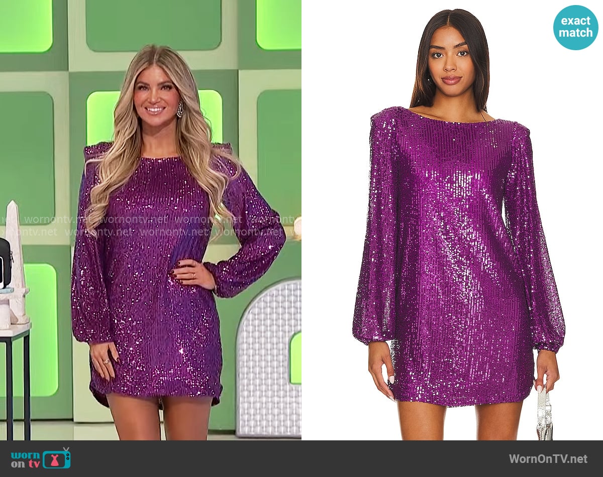 Steve Madden Delorean Dress in Amaranth worn by Amber Lancaster on The Price is Right