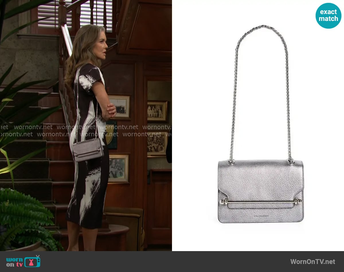 Strathberry Mini East/West Metallic Leather Shoulder Bag in Dark Silver worn by Diane Jenkins (Susan Walters) on The Young and the Restless