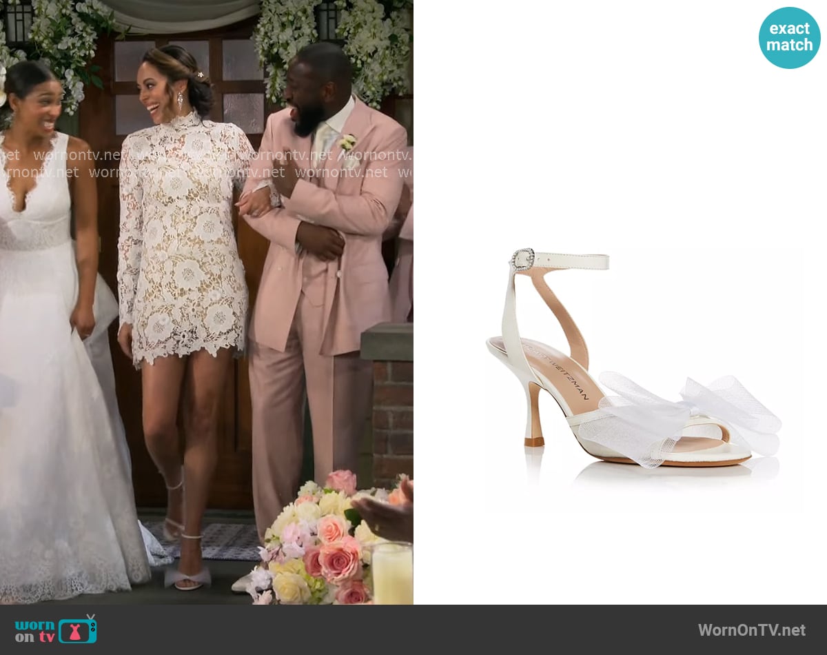 Stuart Weitzman Blushing Bow Sandals worn by Mercedes (Amber Stevens West) on The Neighborhood