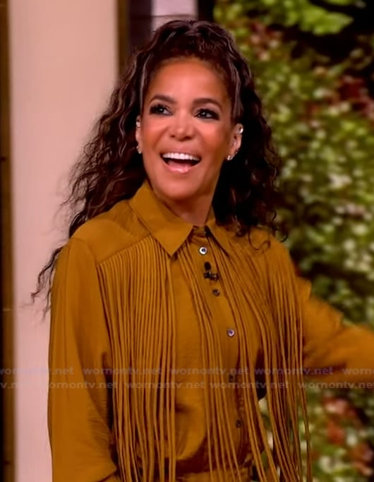 Sunny’s mustard fringe shirt and skirt on The View