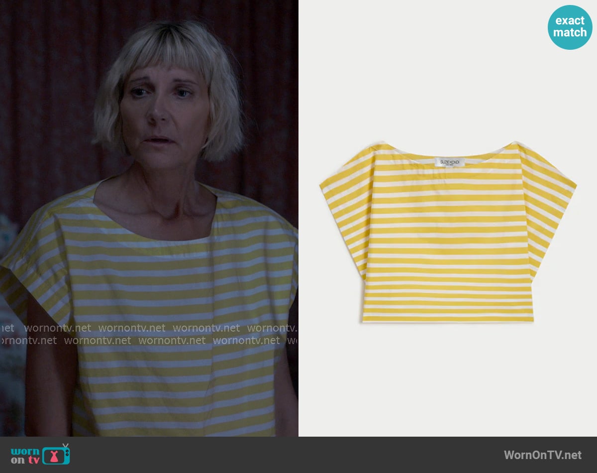 Suzie Kondi Kori Top in Wide Canary Stripe worn by Anne (Kerri Kenney) on The Four Seasons