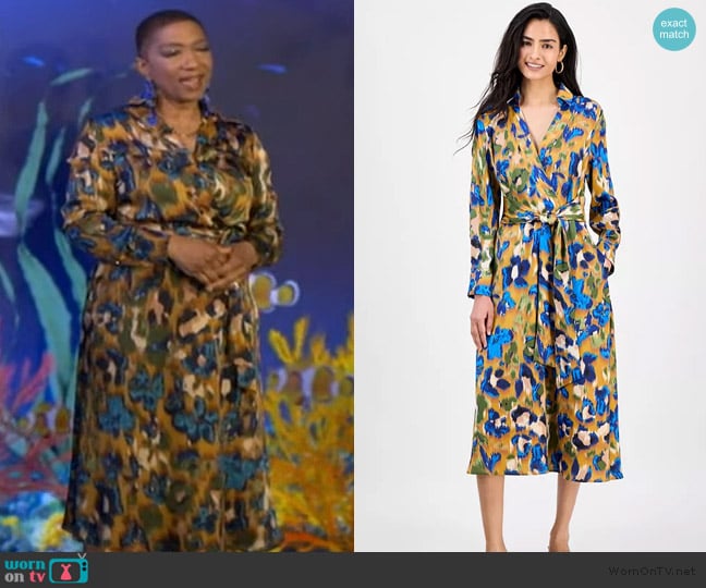 Tahari ASL Printed V-Neck Tie-Waist Midi Dress worn by Deja Vu on Live with Kelly and Mark