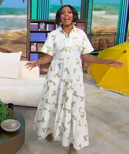 Tamron’s white embroidered dress on Tamron Hall Show