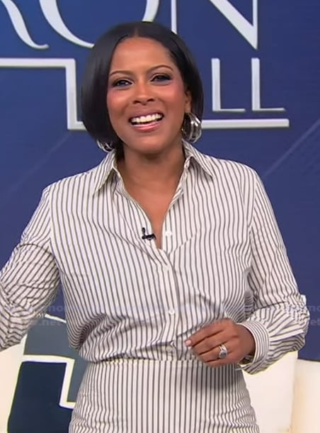 Tamron’s white striped shirt on Tamron Hall Show