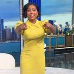 Tamron's yellow floral print dress on Tamron Hall Show