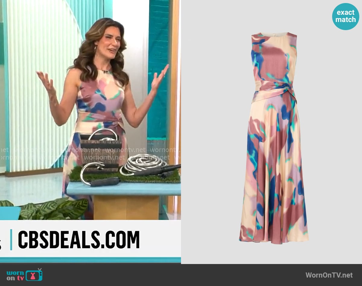 Tanya Taylor Cool Rose Christine Dress worn by Adriane Kiss on CBS Mornings