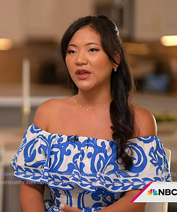 Taylor Shennett’s blue printed off-shoulder dress on Today