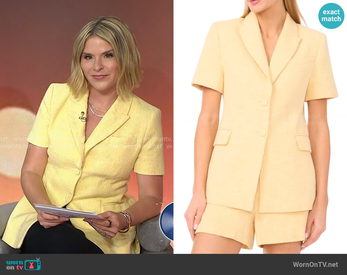 Ted Baker Eugenia Short Sleeve Cotton Blend Tweed Jacket in Creamed Corn worn by Jenna Bush Hager on Today