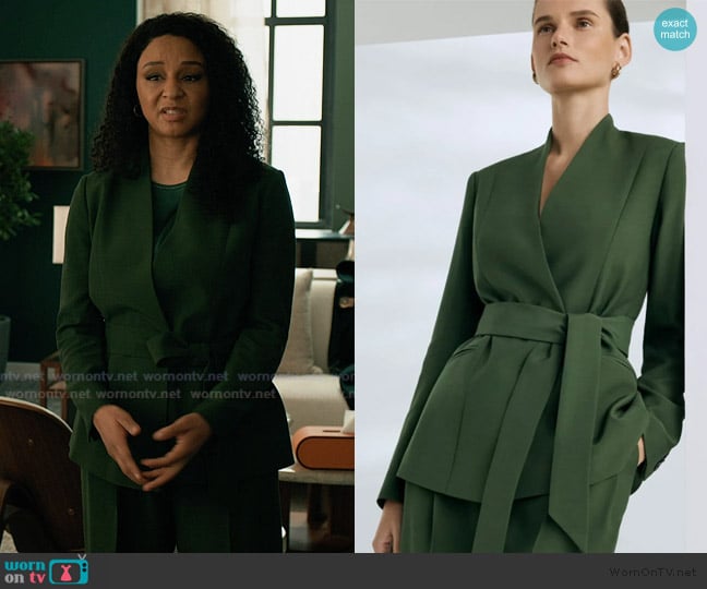 The Fold London Selsey Wool Jacket in Jupiter Green worn by Kaya Blanke (Carra Patterson) on Elsbeth