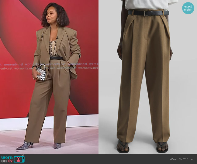 The Frankie Shop Blerick Belted Trousers in Camel worn by Talia Parkinson-Jones on Today