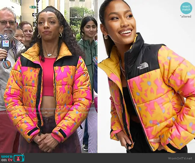 The North Face Saikuru Cropped Puffer in yellow flower print