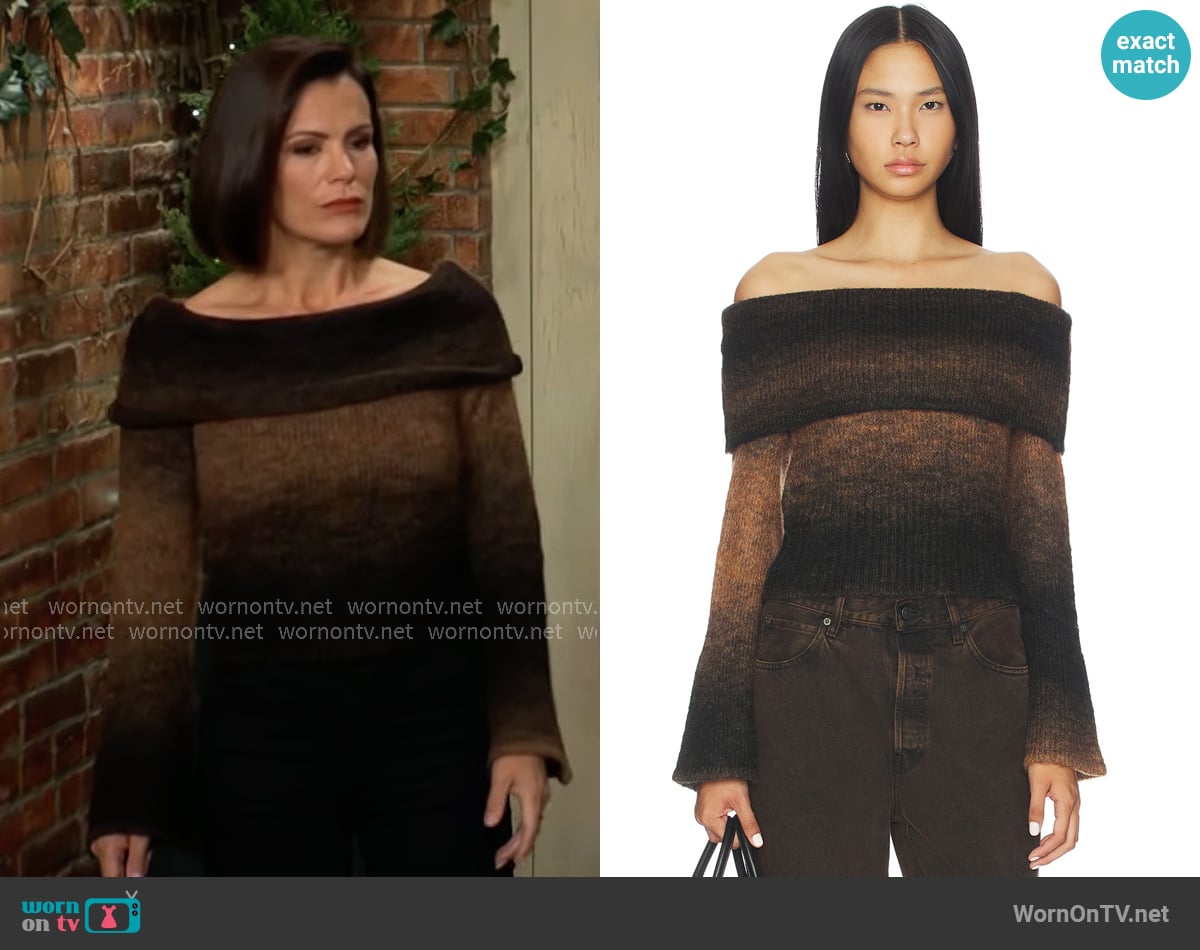 The Wolf Gang Soraya Off Shoulder Top worn by Chelsea Lawson (Melissa Claire Egan) on The Young and the Restless