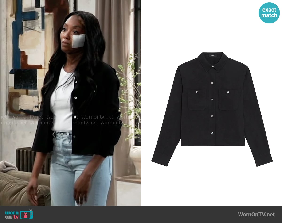 Theory Boxy Button-Front Shirt worn by Jordan Ashford (Tanisha Mariko Harper) on General Hospital