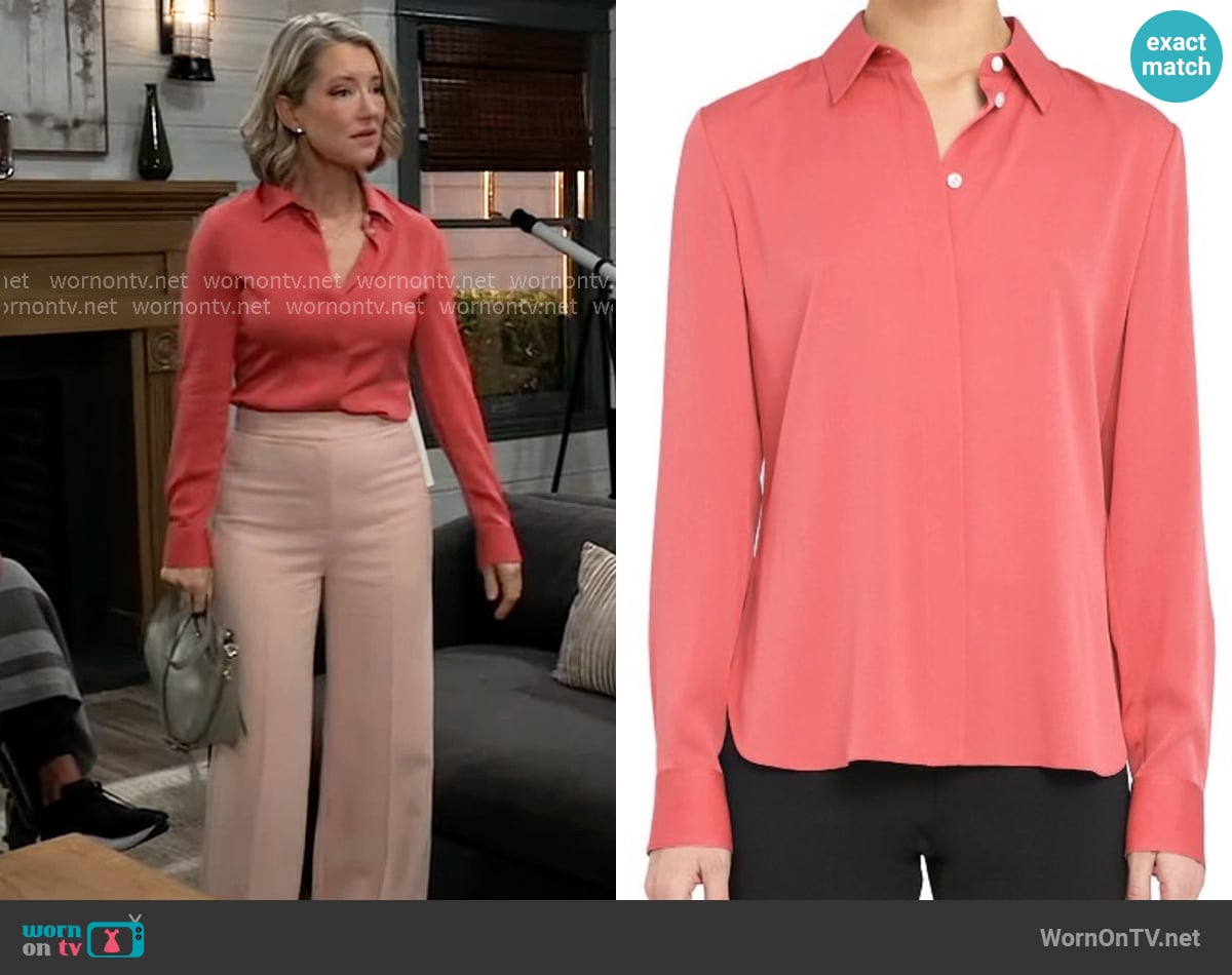 Theory Silk Blouse worn by Nina Reeves (Cynthia Watros) on General Hospital