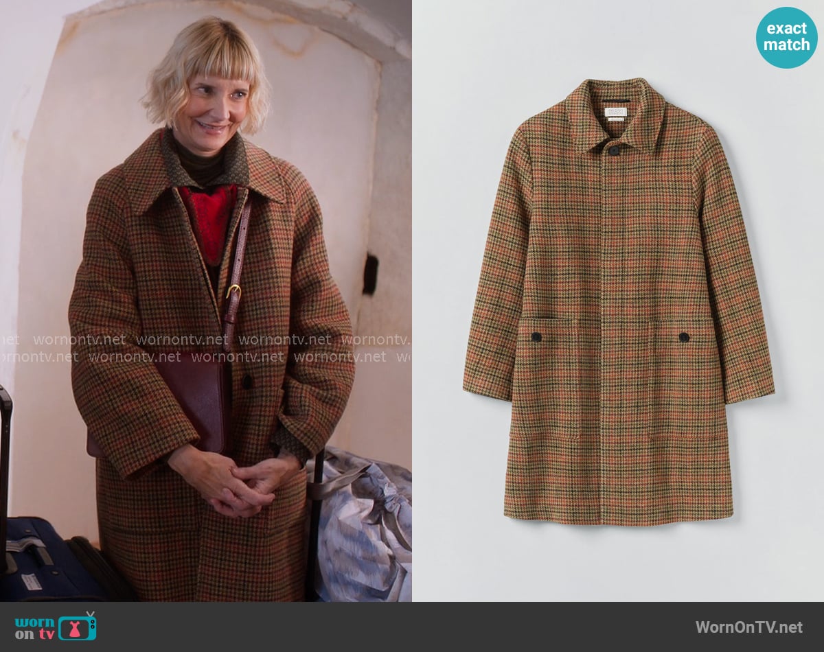 Toast Vibrant Check Wool Overcoat worn by Anne (Kerri Kenney) on The Four Seasons