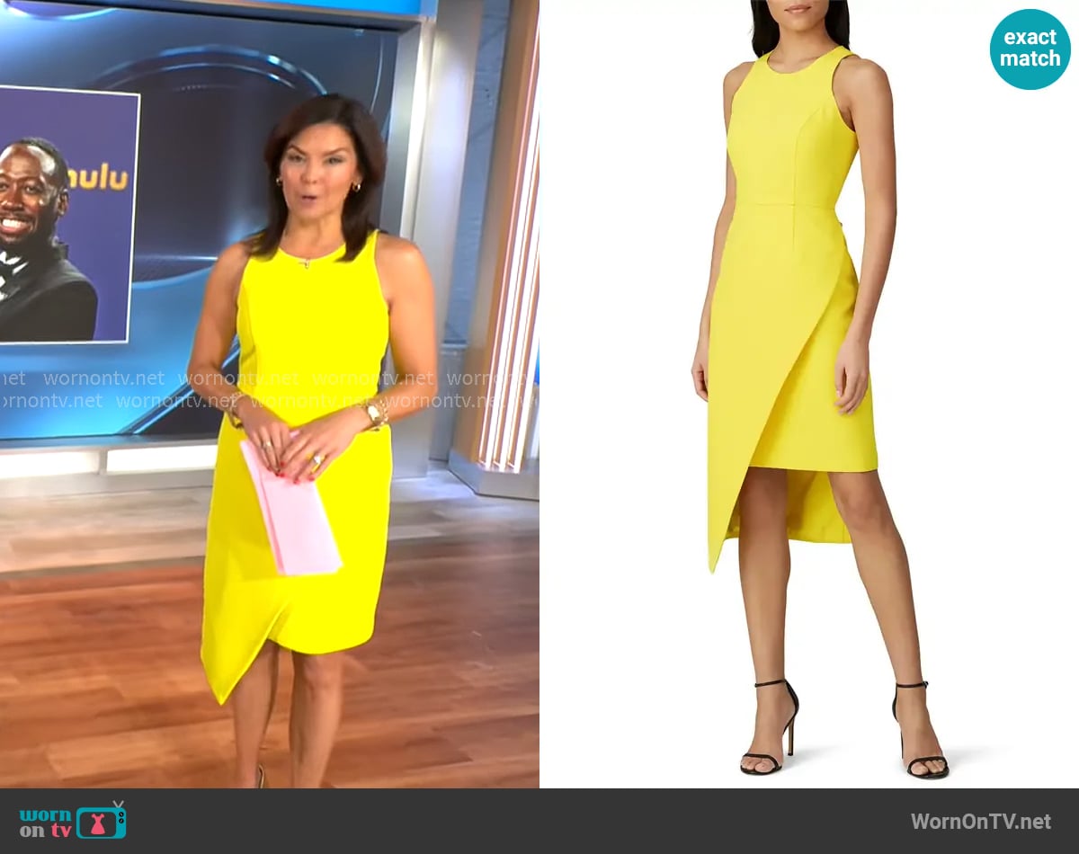 Toccin Asymmetric Sheath worn by Meg Oliver on CBS Mornings