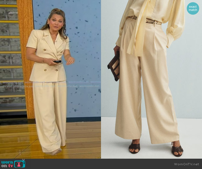 Toccin Pleated Wide Leg Trousers worn by Ginger Zee on Good Morning America