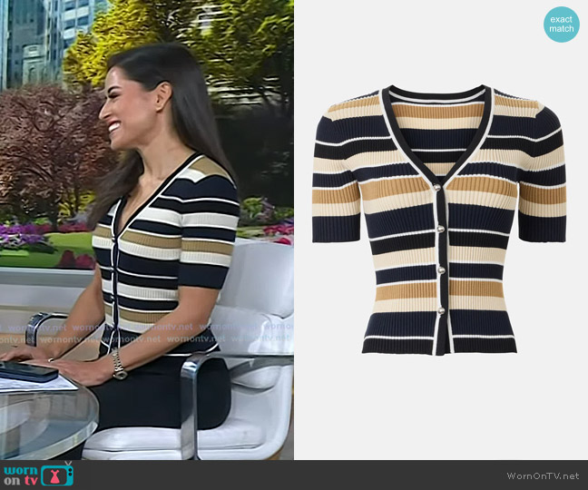 Toccin Short Sleeved Striped Cardigan worn by Kaylee Hartung on Today