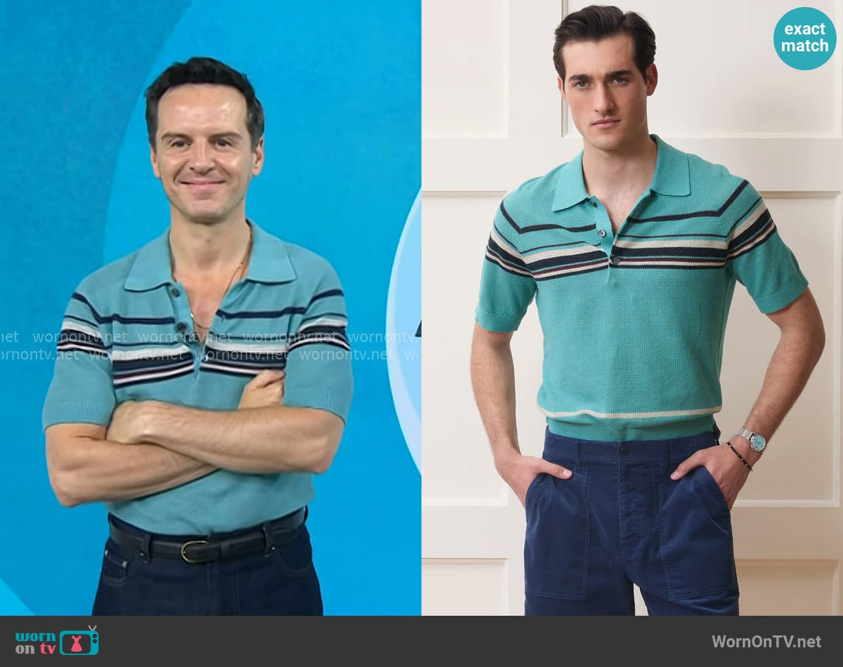 Andrew Scott’s blue stripe polo on Today Andrew Scott’s blue stripe polo on Today