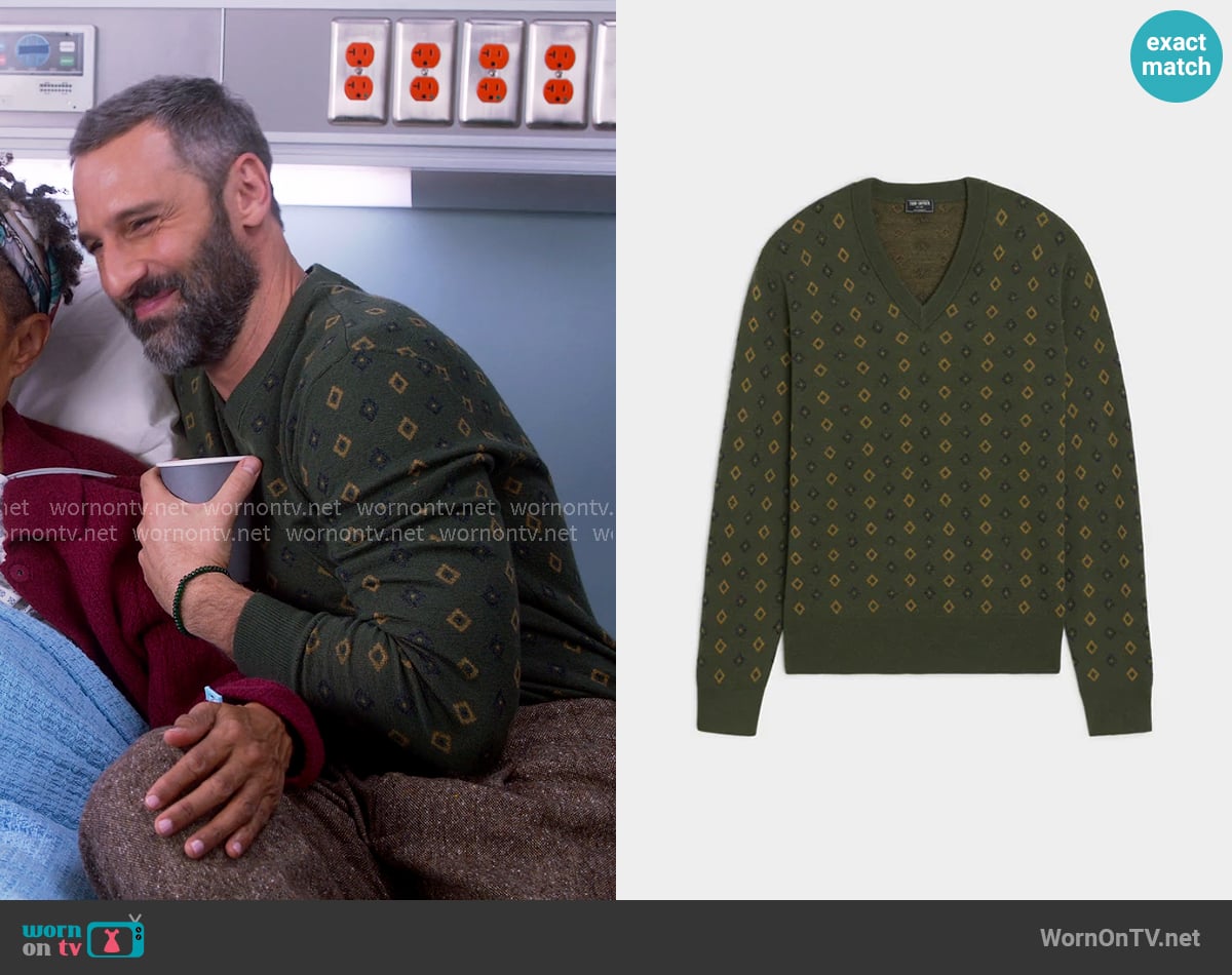 Todd Snyder Merino V-Neck Sweater worn by Claude (Marco Calvani) on The Four Seasons