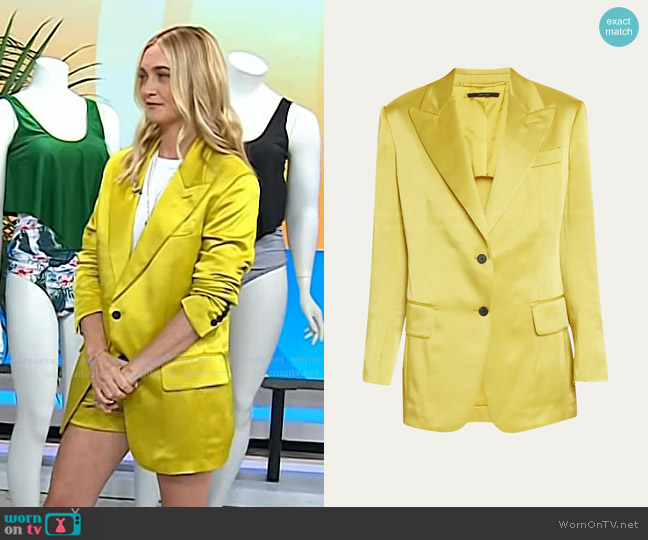 Tom Ford Single-breasted Satin Boyfriend Jacket in Charteuse worn by Jasmine Snow on Today