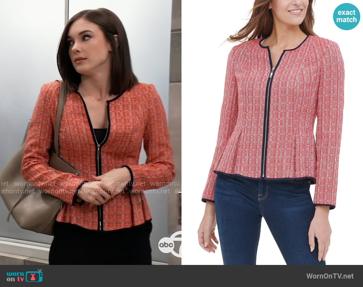 Tommy Hilfiger Peplum-Hem Tweed Jacket worn by Willow Tait (Katelyn MacMullen) on General Hospital