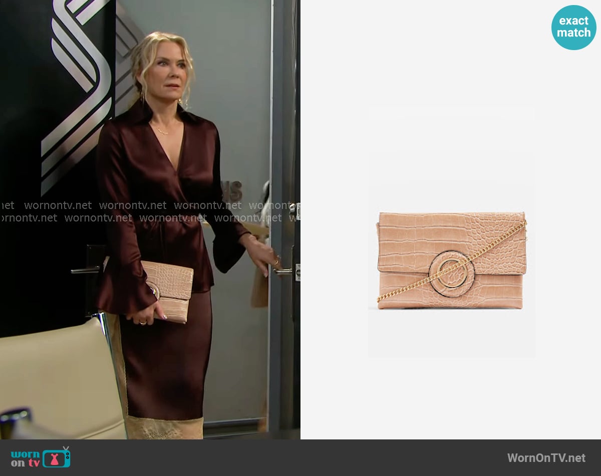 Topshop Cooper Crocodile Effect Clutch worn by Brooke Logan (Katherine Kelly Lang) on The Bold and the Beautiful