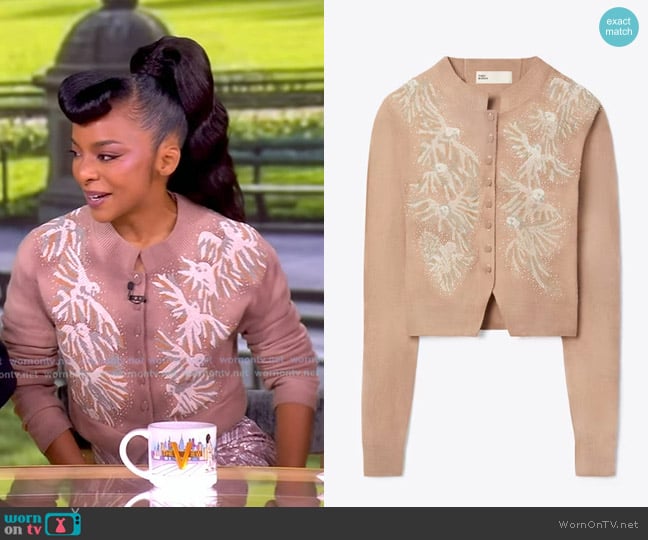 Kara Young’s pink embellished cardigan on The View